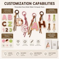 Porte-clés personnalisé en acrylique avec initiale, pendentif en forme de beignet glacé avec cordon et pompon, breloque de sac, vente en gros, OEM, ODM, cadeau