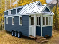 Rumah Trailer Prefab 2 Lantai untuk Perjalanan dan Berkemah di Luar Ruangan, Struktur Baja Ringan, Desain Kontemporer untuk Villa, 4 Roda