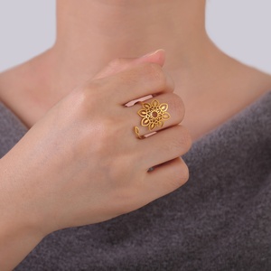 Cincin baja tahan karat bunga matahari filigri cincin jari dapat disesuaikan terbuka wanita perhiasan <span class=keywords><strong>Bohemian</strong></span> Buddha hadiah pernikahan - Product Image 3