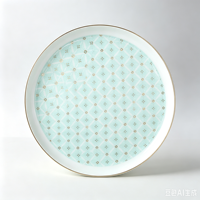 Service de table en porcelaine fine à bord doré géométrique, assiettes et bols en céramique de luxe, vaisselle pour mariage, hôtel, maison, anti-fuite, compatible lave-vaisselle