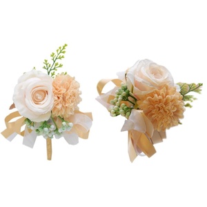 Flores artificiais para casamento ocidental, acessórios de pulseira para homens, flores de champanhe, folhas verdes e donzelas, flores de pulso para dama de honra - Product Image 6