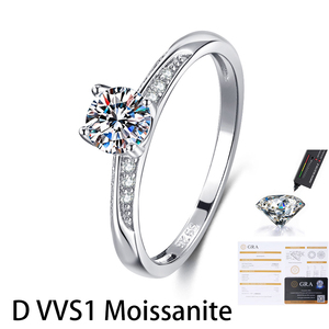 แหวนหมั้นเงินแท้ S925 ประดับเพชรโมอิสซาไนต์ D VVS1 0.5 กะรัต แบบ 4 กรงเล็บ พร้อมใบรับรอง GRA ขายส่ง - Product Image 1