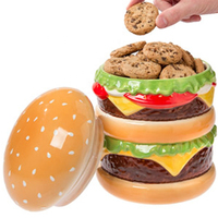 Pot à biscuits en céramique en forme de hamburger fantaisiste pour décor de cuisine amusant boîte à biscuits de bonbons et cheeseburger en porcelaine