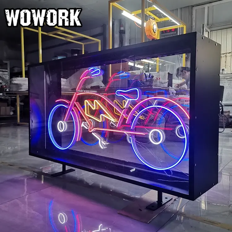 2023 WOWORK large outdoor freestanding custom wall hanging light up Advertising neon light box for shop front
