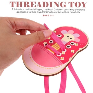 Children Learn Basic Life Skills Tie Shoelaces Montessori Wooden Lacing Shoes Tying Practice Board Threading <strong>Activity</strong> Board Toy - Product Image 3