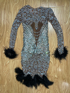 <span class=keywords><strong>Vestido</strong></span> de Fiesta Brillante con <span class=keywords><strong>Plumas</strong></span> Translúcidas y Pedrería, <span class=keywords><strong>Vestido</strong></span> Formal para Invitadas de Boda, Cumpleaños, Club, Mini <span class=keywords><strong>Vestido</strong></span> de Noche para Graduación - Product Image 6