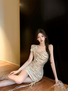 Silver <strong>Sequin</strong> Mini <strong>Dress</strong> One Shoulder Bow Draped Sides Mini Vestido Fiesta Evening <strong>Sexy</strong> Silver Mini Party <strong>Dress</strong> Bow Shoulder - Product Image 2