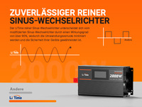 Convertisseur de puissance à onde sinusoïdale pure haute efficacité 2000W 12V, convertisseurs de pointe de 4000W pour les appareils sensibles à haute puissance à domicile et en camping-car