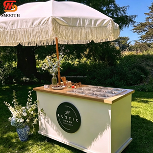 SMOOTH Wedding Trend <b>Foldable</b> Candy <b>Cart</b> with DIY Embedded Tanks Mobile Wheeled Dessert Table with Umbrella - Product Image 5