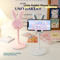 Support de téléphone rétractable en forme de lapin mignon, support de téléphone de bureau à hauteur réglable pour diffusion en direct, cours en ligne, visionnage de vidéos