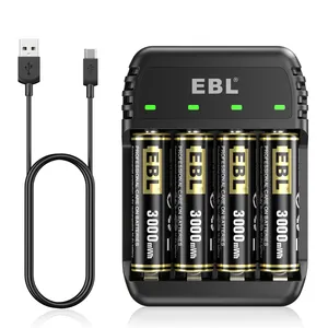 EBL Rechargeable AA Batteries 4 Pack 1.6V Double A Ni-Zn 3000mWh With 4 Bay Ni Zn/Ni MH AAA Battery Charger