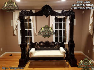 Luxury Traditional Teak Wooden Jhula With <b>Canopy</b> Antique Finish Teak Wood Swing Palace Inspired Solid Teak Wood Jhula Virginia - Product Image 3