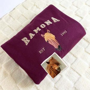 Felpa personalizzata amante del cavallo con nome ricamato e distintivo 3D tessuto tessuto invernale autunno stagione anteriore Logo Est anno - Product Image 6