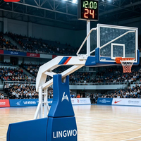 Équipement de basketball extérieur/intérieur, panier de basketball mobile personnalisé avec logo, norme FIBA, avec rembourrage de protection, horloge 24 secondes