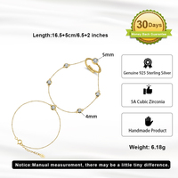 RINNTIN APV05 Brazalete Minimalista para Mujer, Anillo de Cadena de Mano Chapado en Oro de 14K, Plata de Ley 925, Brazalete de Circonita, Joyería Fina