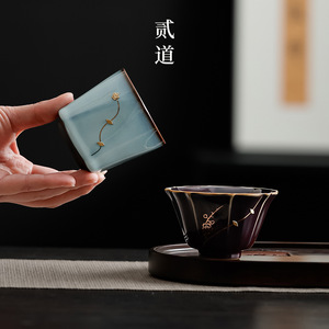 Five Famous Kilns Ceramic Tea <b>Cup</b> <b>Set</b> With Gift Box Traditional Chinese Style Gold Plated Small <b>Cups</b> For Presents - Product Image 3