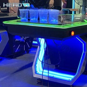 HEROVR Table de Beer Pong Modulaire en Acier Inoxydable avec LED 16 Couleurs, pour <span class=keywords><strong>Jeu</strong></span> de Boissons Ludique en Club de Nuit et Pique-nique - Product Image 1