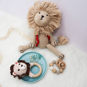 Hochet en bois pour bébé en forme d'animal au crochet, hochets pour bébé lapin, jouets sensoriels pour bébé, hochet en bois pour bébé, ensemble de jouets au crochet, anneaux de <span class=keywords><strong>dentition</strong></span> - Product Image 3