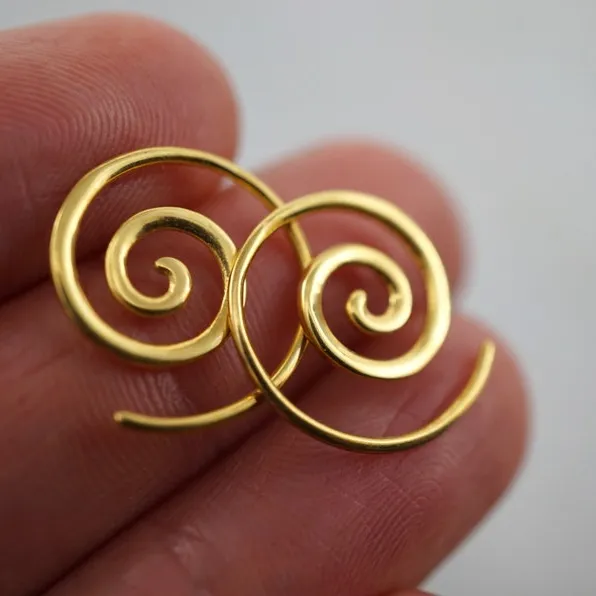 Серьги-кольца в виде спирали, под золото 14 к