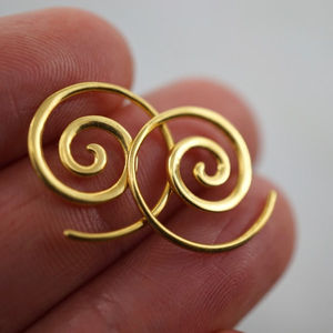 Hippie Tiny <strong>Gold</strong> Spiral <strong>Earrings</strong> 14K <strong>Gold</strong> <strong>Sleeper</strong> Hoop <strong>Earrings</strong> Wire Jewelry Accessory - Product Image 1