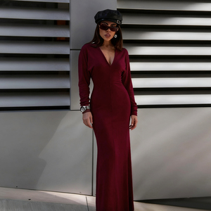 คอวีหรูหรา สีพื้น แขนยาว ชุดเดรสแม็กซี่ทรงเมอร์เมด ชุดปาร์ตี้ ชุดคลับแวร์ ทรงเข้ารูป สง่างาม ลำลอง ฤดูใบไม้ผลิ ฤดูใบไม้ร่วง - Product Image 2