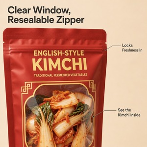Groothandel staande pouch met transparant venster, ritssluiting, herbruikbaar, vochtbestendig, voedselverpakkingszak voor kimchi, snacks & noten - Product Image 5
