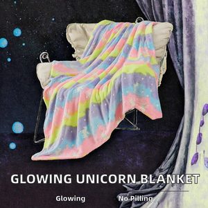 <strong>Designer</strong> Colorful Unicorn Flannel <strong>Fleece</strong> Knitted 100% Polyester Luminous Magic Glow Dark Four Seasons Anti-Pilling Blanket for - Product Image 2