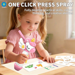 Kit de Peinture Artistique à <span class=keywords><strong>Encre</strong></span> Lavable pour Enfants et Tout-Petits, 2 Couleurs Mixtes, avec 8 Pochoirs, Jouets Éducatifs en Plastique à Jet <span class=keywords><strong>d</strong></span>'<span class=keywords><strong>Encre</strong></span>, Thème Dessin Animé - Product Image 6