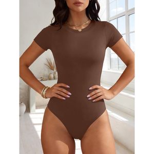 Combinaison pour femme FOXA, manches courtes, ajustée, basique, extensible, tricotée en spandex et nylon, pour l'été - Product Image 2