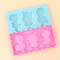 Chine gros 3D crème glacée moule Popsicle moule avec couvercle avec bâton en plastique été bricolage dessin animé Animal Popsicle Silicone moule
