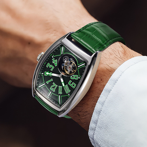 PINDU barrel-shaped case sports trendy men's automatic <b>mechanical</b> <b>watch</b> dynamic racing style leather strap waterproof luminous - Product Image 6