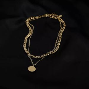 Collier unisexe en acier inoxydable avec pendentif pièce de monnaie de la Reine Elizabeth, chaîne double couche dorée vintage pour clavicule - Product Image 2