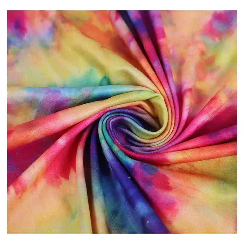 2024 nueva tendencia colorida peso ligero poliéster elástico Jersey tela Tie Dye personalizar impresión para vestidos