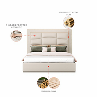 Lit double en cuir véritable de luxe minimaliste italien, cadre en bois massif, chambre principale, lit king size