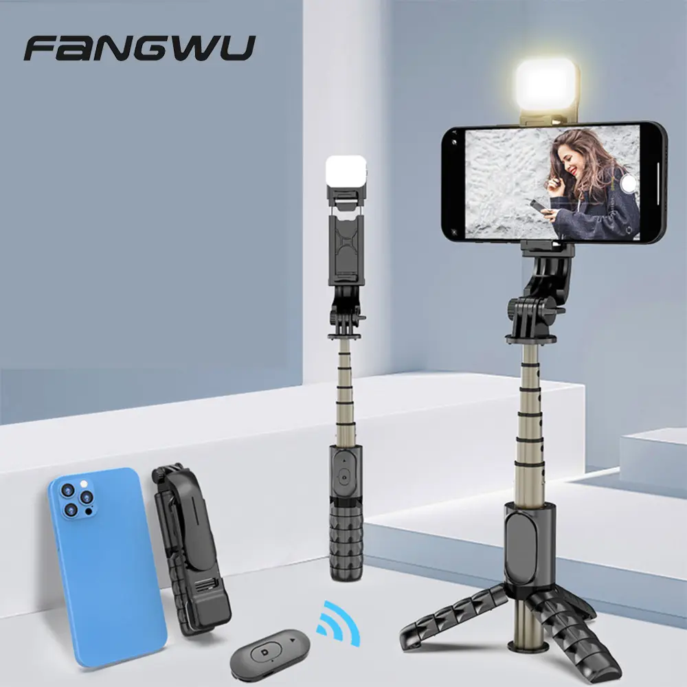 Offre Spéciale Portable Petit Sans Fil En Aluminium Pliant Mobile Téléphone Selfie Bâton Avec Trépied Et À Distance Led Flash Light