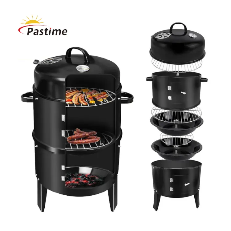 Outdoor 3 In 1 Smokeless 3 Layers Tower Vertical Barrel Barbeque Charcoal Bbq Skewer Barbecue Charcoal Grill Smoker For Garden