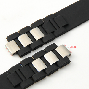 Bracelet de montre en silicone caoutchouc imperméable 10*20mm à extrémités courbes noir et blanc, bracelet de remplacement - Product Image 6