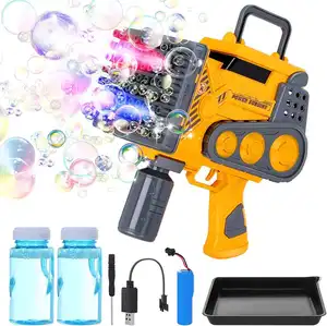 Wholesale Children Summer Outdoor Bubble Maker Machine Toy Electric Lighting 80 Holes Gatling Bubble Gun For Kids