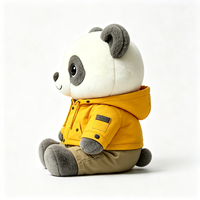 Peluche Panda Mignonne et Douce, Jouet en Peluche Animal Rembourré avec Veste à Capuche Jaune Vif et Pantalon Cargo Kaki