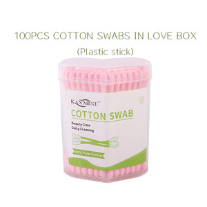 Bastoncini di Cotone Rosa per Pulizia Orecchie, 100 Pezzi con Asta in Plastica e Scatola Rotonda in PP - Product Image 2