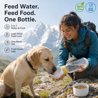 Distributeur d'eau pour chiot personnalisé OEM en gros avec distributeur de croquettes et de friandises détachable pour le parc, la promenade, la course, la randonnée – Gris