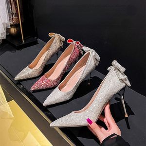 Size 33-43 Sequin Bow Talon Haut Slipper Summer Sandals Cute Designer Shoes Women <b>Heels</b> - Product Image 2