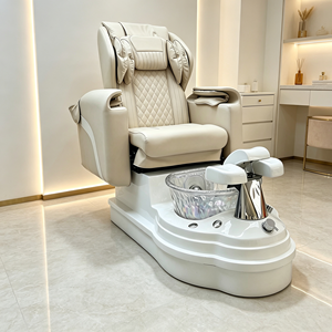 Fauteuil de pédicure électrique inclinable de luxe blanc crème, avec spa pour les pieds sans tuyauterie, support dorsal massant, station de pédicure pour salon de manucure - Product Image 3