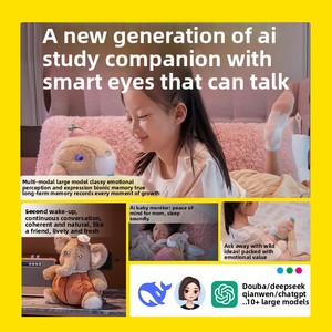 Pouf intelligent en peluche courte ultra douce avec IA, en coton PP, fonction de dialogue vocal, motifs Fraise, Lapin, Éléphant, avec expression d'émotion des yeux et connectivité Wi-Fi - Product Image 2