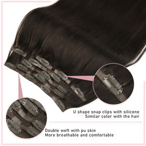 Extensiones de Cabello Remy Peruano con Clip KSWIGS de 16 Pulgadas para Mujer, 7 Piezas/Juego, Negro Natural, Castaño, Doble Trama a Máquina - Product Image 3