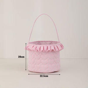 Panier de Pâques en toile portable <span class=keywords><strong>avec</strong></span> bordure en dentelle à volants pour la chasse aux œufs, la décoration de la maison, cadeau pour enfants - Product Image 2