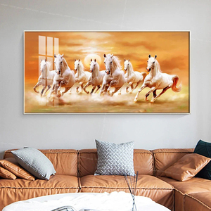 Moderne nordische Luxus 7 laufende weiße Pferde Sonnen untergang Landschaft Kristall Porzellan Rahmen Home Decor Bilder Pferd Malerei Wand kunst - Product Image 4