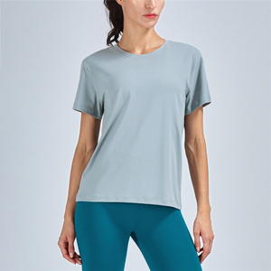 Logo personnalisé de haute qualité de luxe lâche col rond entraînement Sport T-shirts maille doux femmes <span class=keywords><strong>Yoga</strong></span> Gym Fitness à manches courtes t-shirt - Product Image 3