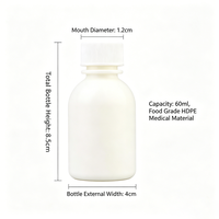 Bouteille de stockage de réactifs liquides en PEHD 60 ml avec couvercle à vis moleté pour solutions liquides médicales, solutions buvables, emballage industriel et pharmaceutique