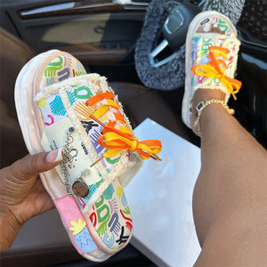 <span class=keywords><strong>Sandalias</strong></span> planas de lona con <span class=keywords><strong>plataforma</strong></span> de grafiti de verano para mujer y mujer, zapatillas con diseño de grafiti, verano, 2017 - Product Image 1
